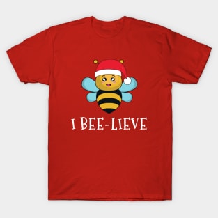 I Bee Lieve I Believe Cute Bee Christmas Santa Shirt T-Shirt